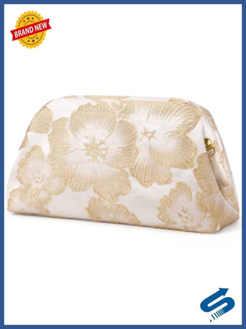 Floral Embroidered Kiss Lock Clutch Evening Bag Detachable Chain